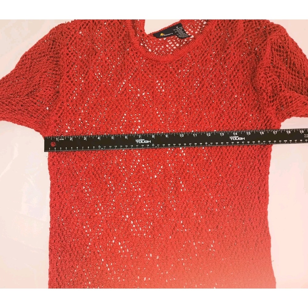 Liz Sport Vintage Cover Up Tunic Linen Blend Boho Crochet Knit Size Medium Red - Picture 8 of 16